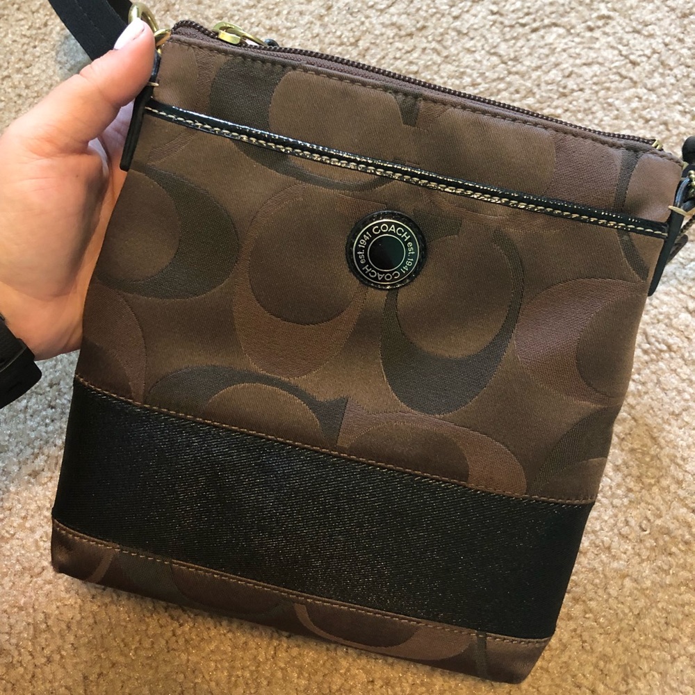 Brown Coach cross body purse